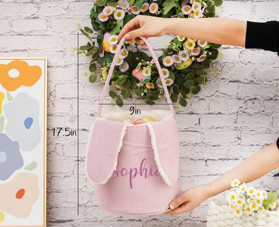 Embroidered Easter Basket,Personalized Easter Corduroy Basket,Kids Basket With Name,Easter Baskets Egg Hunt Bucket,Easter Basket For Kids