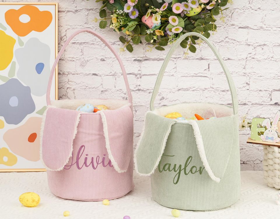 Embroidered Easter Basket,Personalized Easter Corduroy Basket,Kids Basket With Name,Easter Baskets Egg Hunt Bucket,Easter Basket For Kids