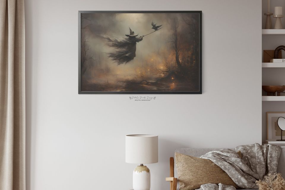 Witchy Decor Halloween Wall Art Printable Vintage Witch Halloween Rustic Halloween Decor