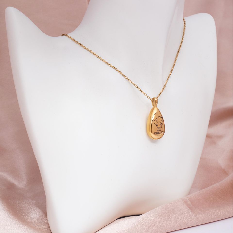 Teardrop Pet Urn Necklace with Paw Print Locket for Mothers Day