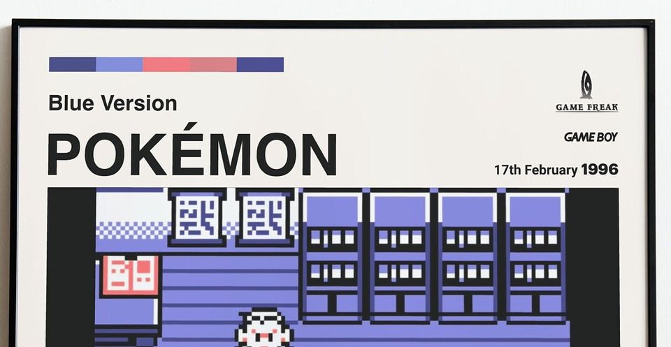 poket mons (1996) for Gameboy - Video Game Poster, Minimalist, Red Version, Blue Version