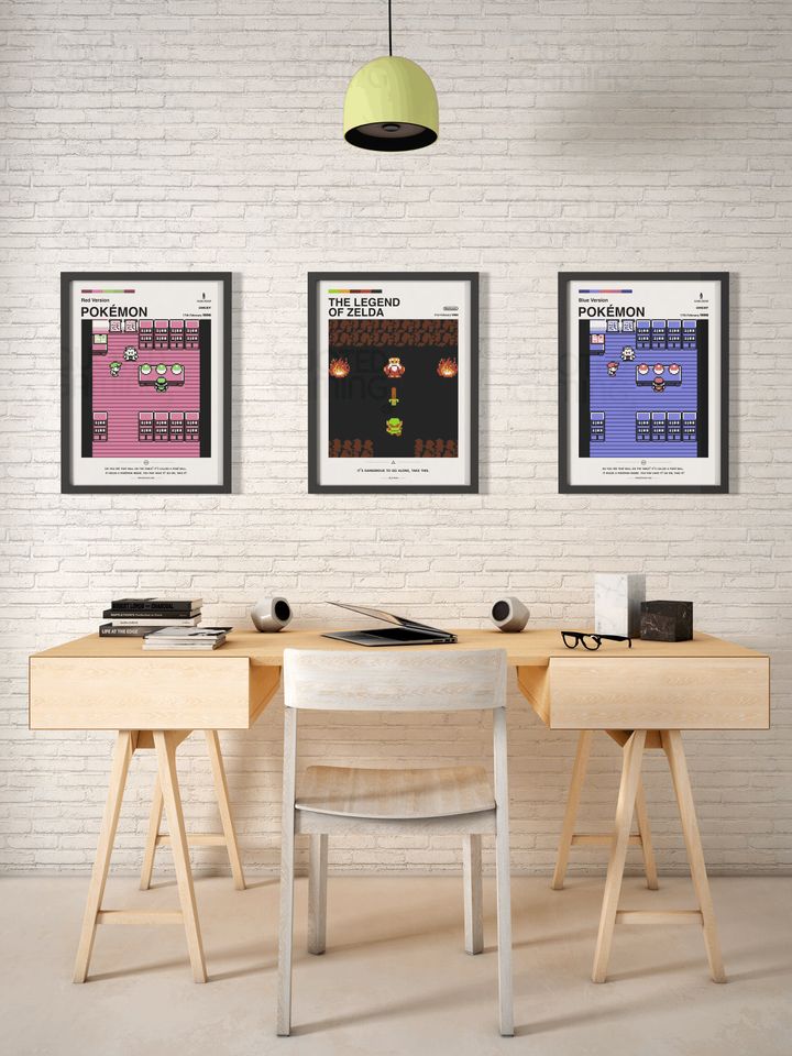 poket mons (1996) for Gameboy - Video Game Poster, Minimalist, Red Version, Blue Version
