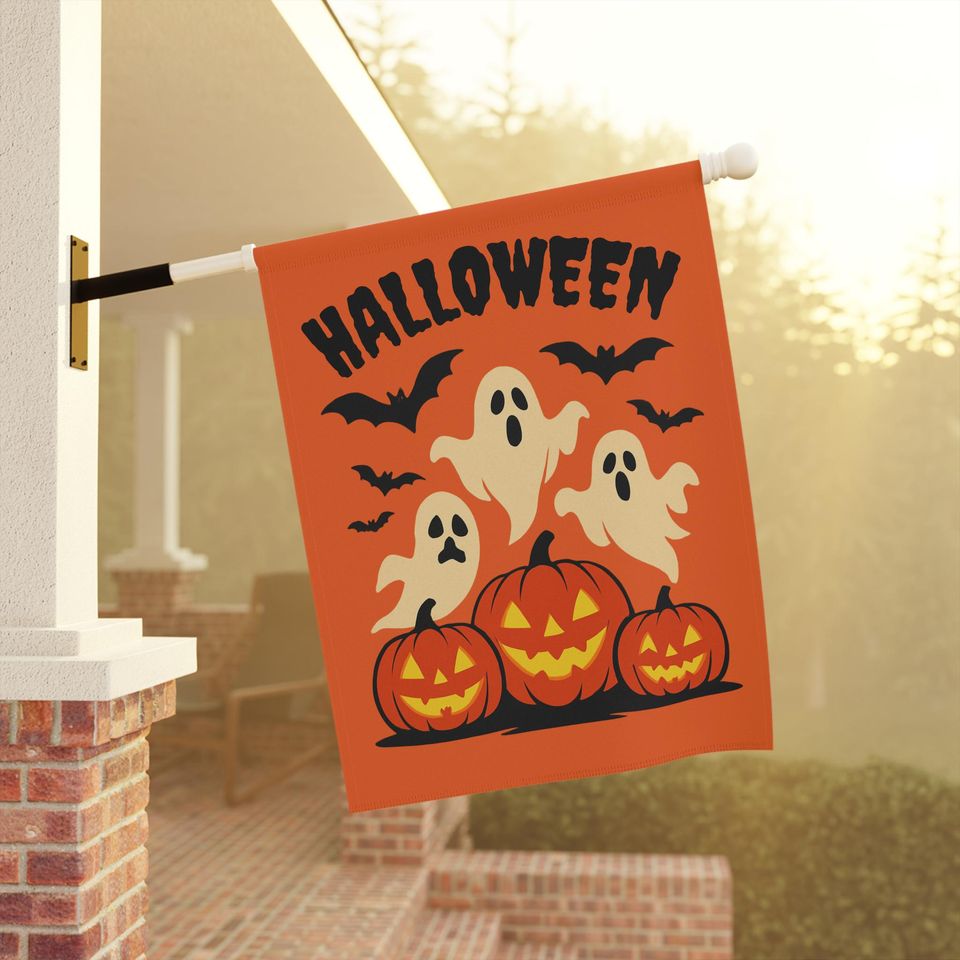 Outdoor Flag Halloween Ghosts Bats Jack-O-Lanterns Primitive Decor Scary Holiday, Spooky Garden House Banner Exterior Decoration