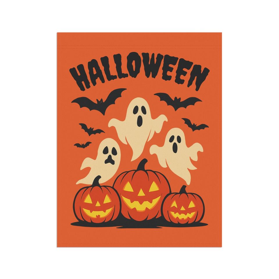 Outdoor Flag Halloween Ghosts Bats Jack-O-Lanterns Primitive Decor Scary Holiday, Spooky Garden House Banner Exterior Decoration