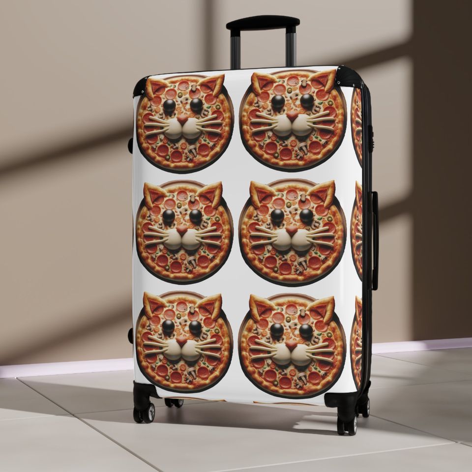 Cat Face Pizza Suitcase Luggage