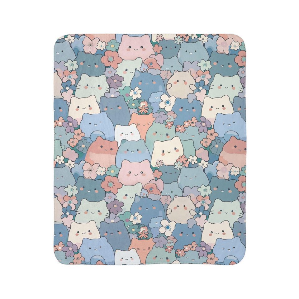 Kawaii Cat Sherpa Fleece Blanket
