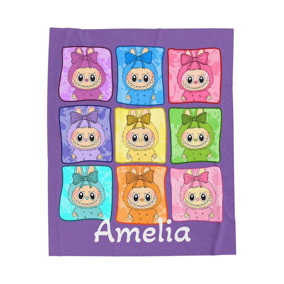 Personalized Labubu Fleece Blanket | Gift For Kid | Back To School Gift