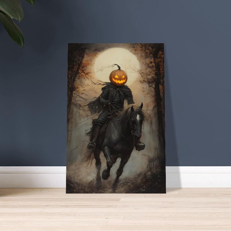 Headless Horseman Pumpkin Rider Poster | Gothic Halloween Decor