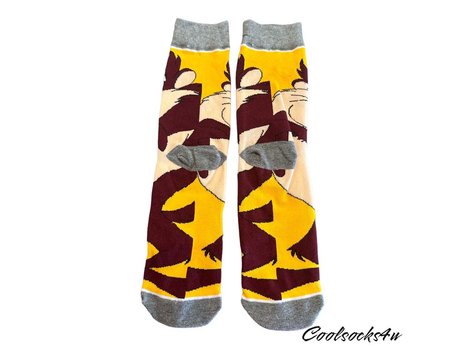 Tasmanian Devil Cartoon Character Crew Socks | Cotton, Fun, Cute |