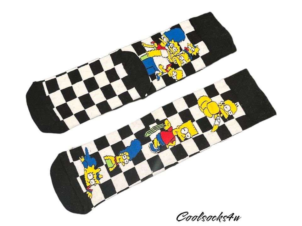 Simpsons Checkered Cartoon Character Cotton Crew Socks | Novelty, Fun and Cute |