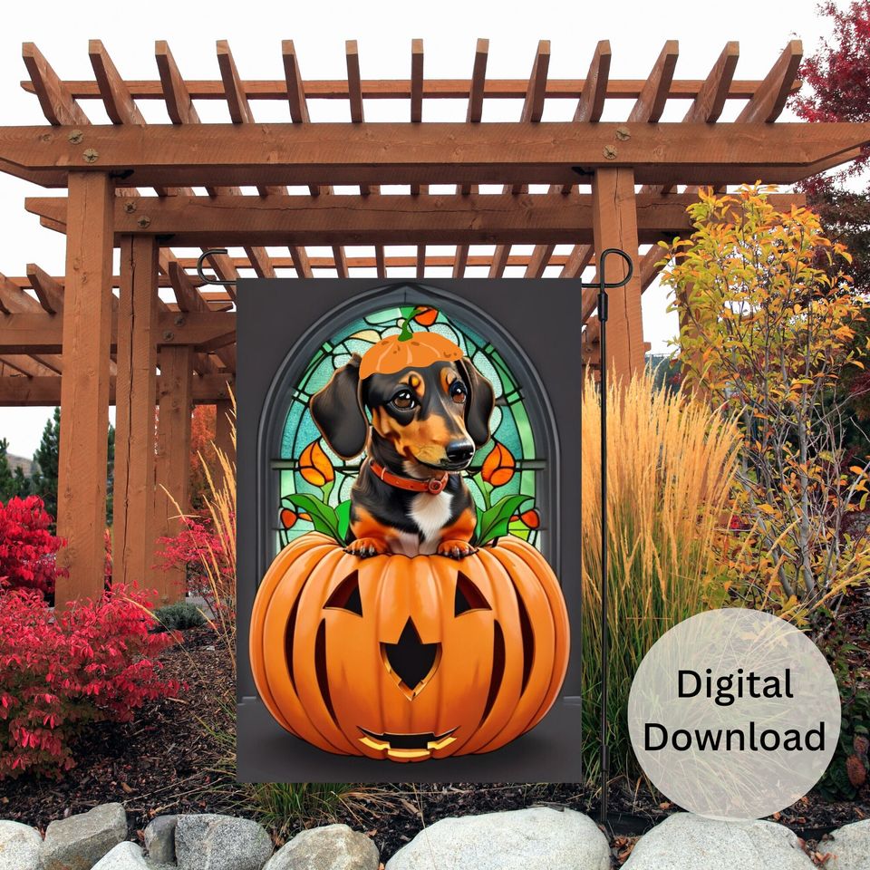Dachshund Halloween Garden Flag Sublimation Design