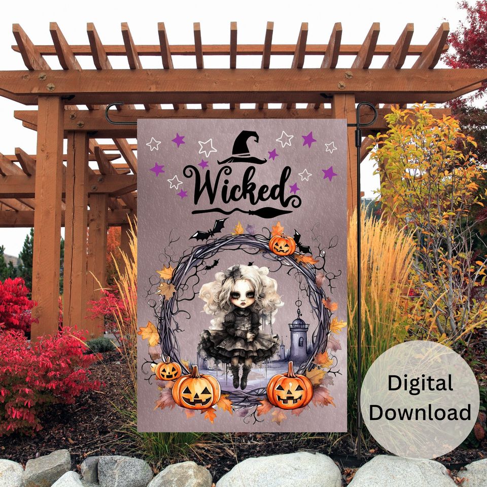 Halloween Garden Flag Sublimation Design , Fall Flag