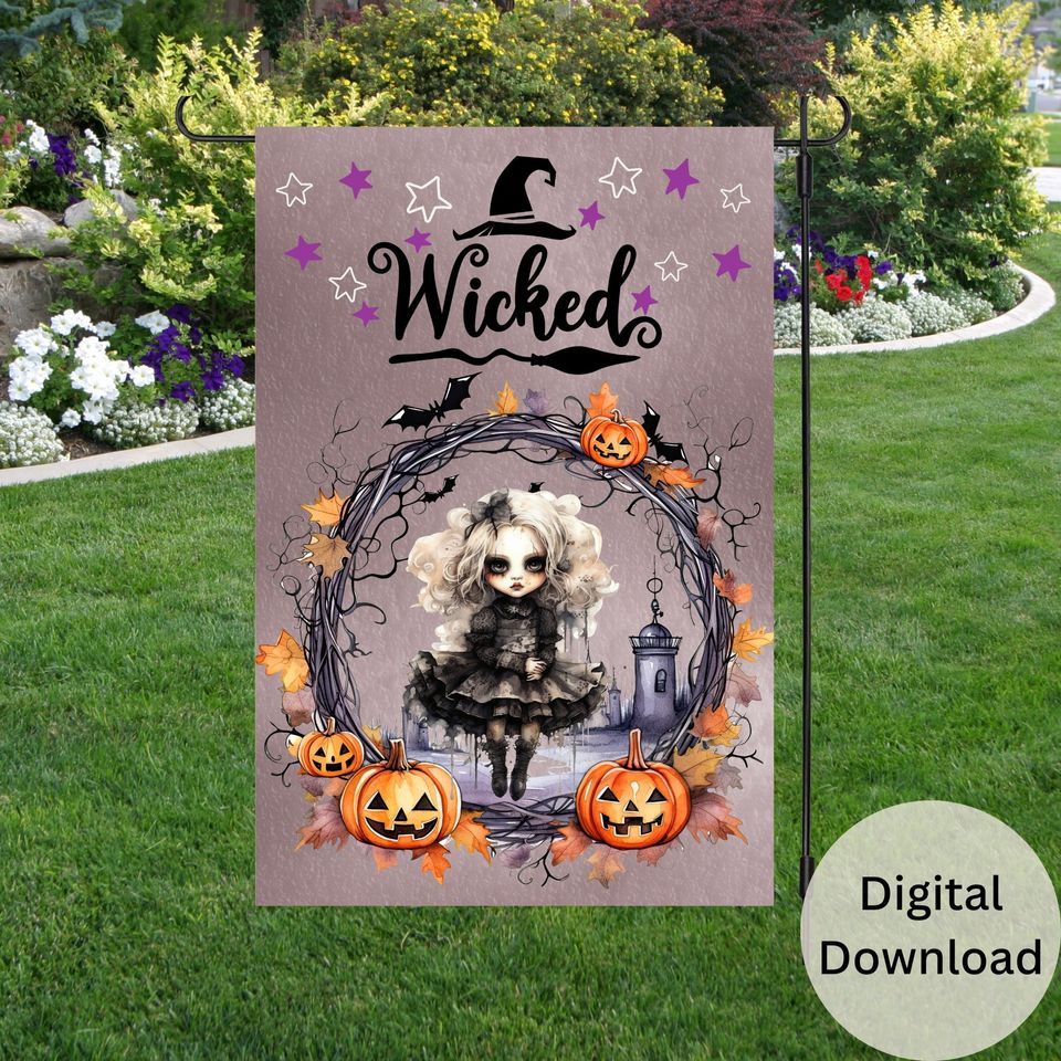 Halloween Garden Flag Sublimation Design , Fall Flag