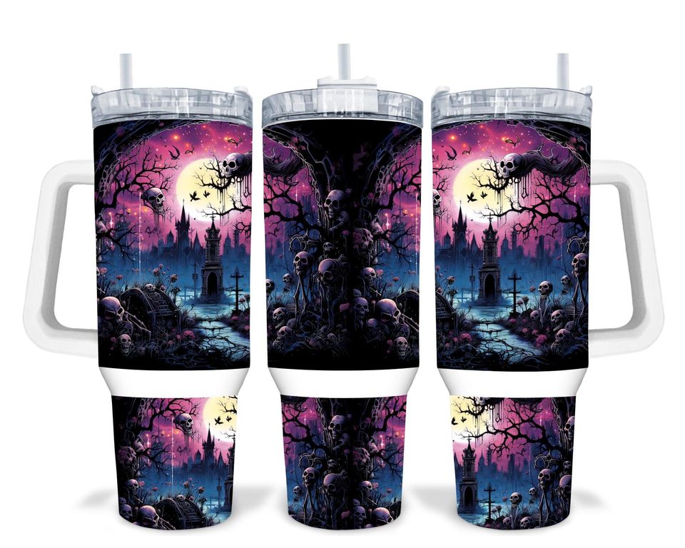 Graveyard Halloween 40oz Sublimation Quencher Tumbler