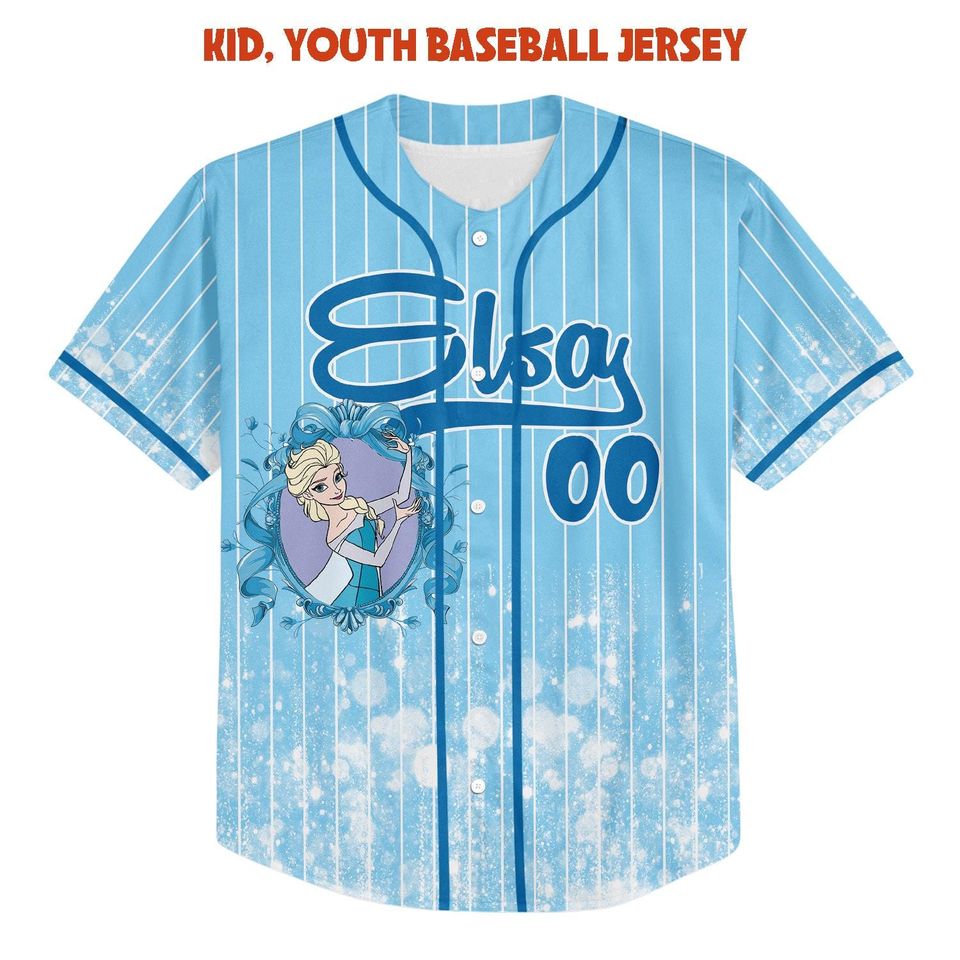 Custom Printed Glitter Conquette Elsa Baseball Jersey, Personalized Name&Number, Disneyland Family Shirt, Birthday Gift, Gift for her