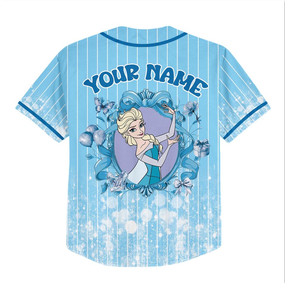 Custom Printed Glitter Conquette Elsa Baseball Jersey, Personalized Name&Number, Disneyland Family Shirt, Birthday Gift, Gift for her