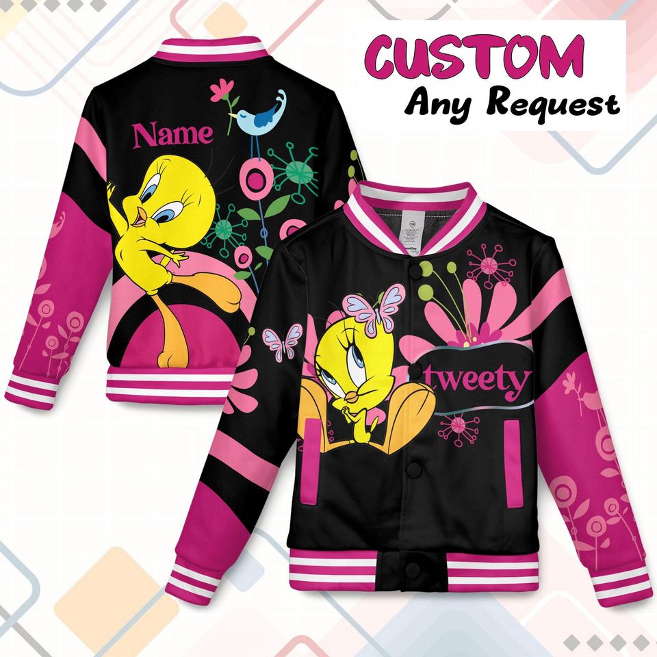 Custom Tweety Bird Varsity Jacket, Looney Tunes Baseball Jacket