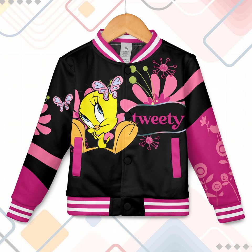Custom Tweety Bird Varsity Jacket, Looney Tunes Baseball Jacket