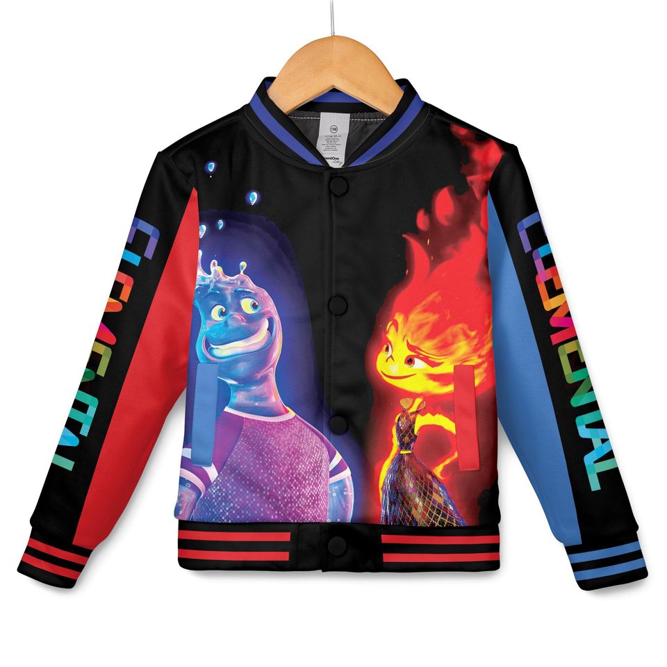 Custom Disney Pixar Elemental Varsity Jacket, Personalized Disney Baseball Jacket
