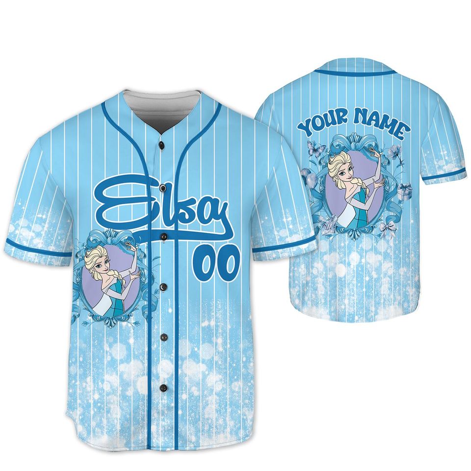 Custom Printed Glitter Conquette Elsa Baseball Jersey, Personalized Name&Number, Disneyland Family Shirt, Birthday Gift, Gift for her