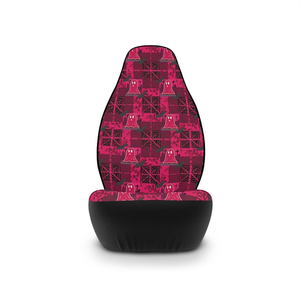 Car Seat Covers Pink ghosts, webs, and bats