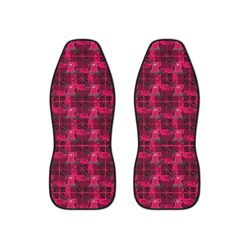 Car Seat Covers Pink ghosts, webs, and bats