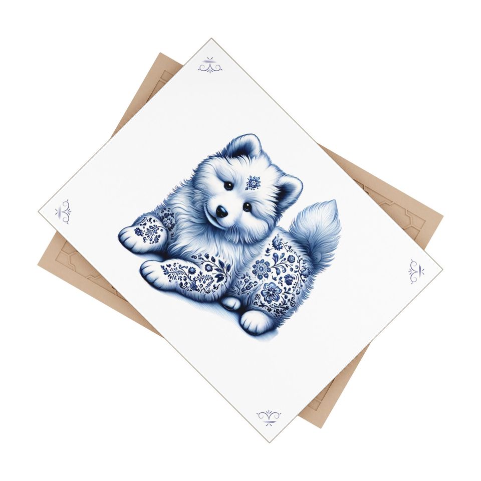 Ceramic Tile, Samoyed Pup, Delft Blue Design, Modern Twist, Dog Lover Gift