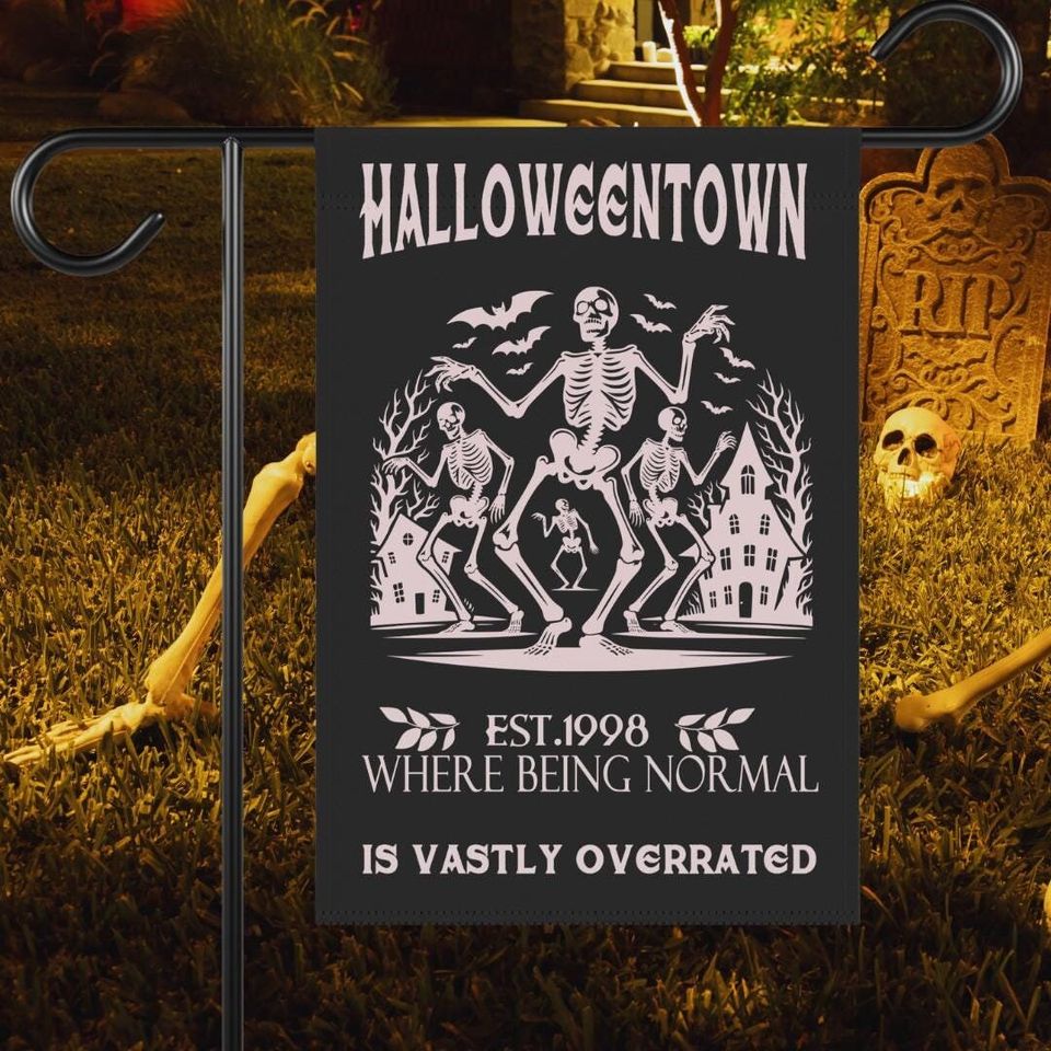 Halloween Garden Flag Skeleton Yard Sign Halloweentown Funny