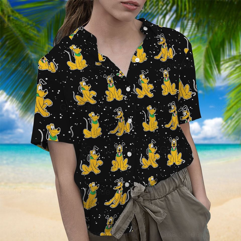 Pluto Hawaii Shirt, Pluto Button Shirt, Disney Pluto Shirt