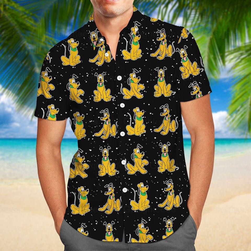 Pluto Hawaii Shirt, Pluto Button Shirt, Disney Pluto Shirt