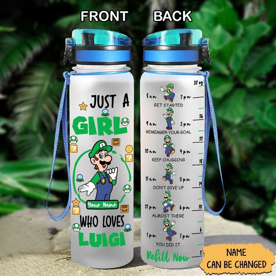 Luigi Water Bottle Tracker, Custom Luigi Water Bottle, Super Mario Bottle, Mario And Luigi, Mario Drink Bottle, Princess Peach