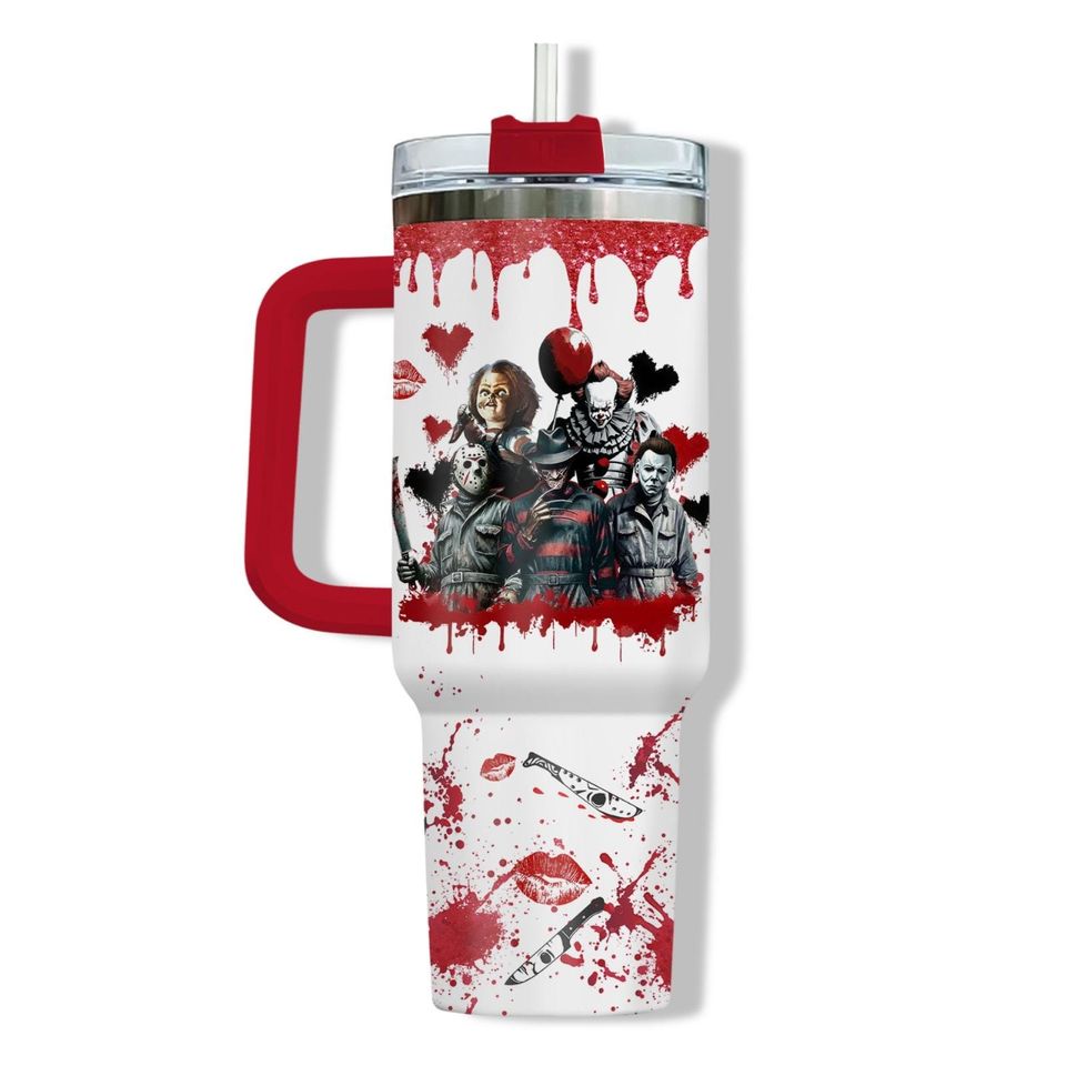 Horror Characters Tumbler, Horror Group Valentine Day Tumbler, Gift For Valentine, Horror Drinkware Tumbler, Boyfriend Girlfriend Gift