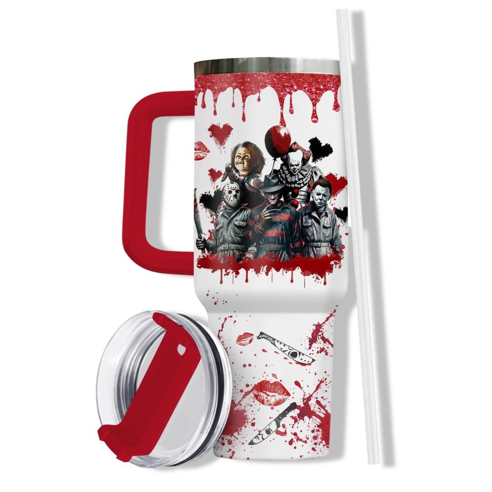 Horror Characters Tumbler, Horror Group Valentine Day Tumbler, Gift For Valentine, Horror Drinkware Tumbler, Boyfriend Girlfriend Gift