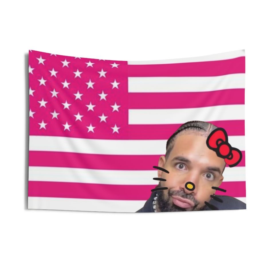 Hello Kitty DRAKE on Pink American Flag Tapestry