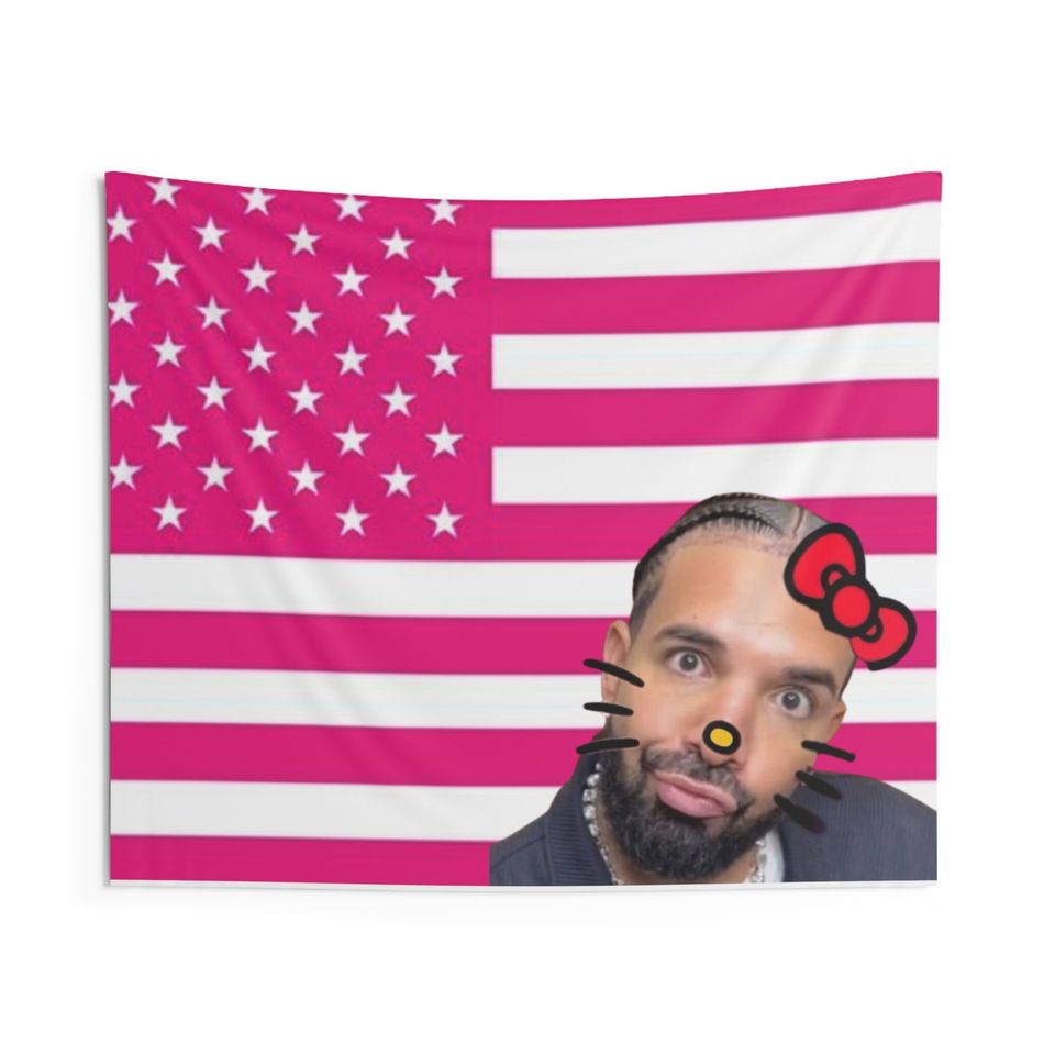 Hello Kitty DRAKE on Pink American Flag Tapestry