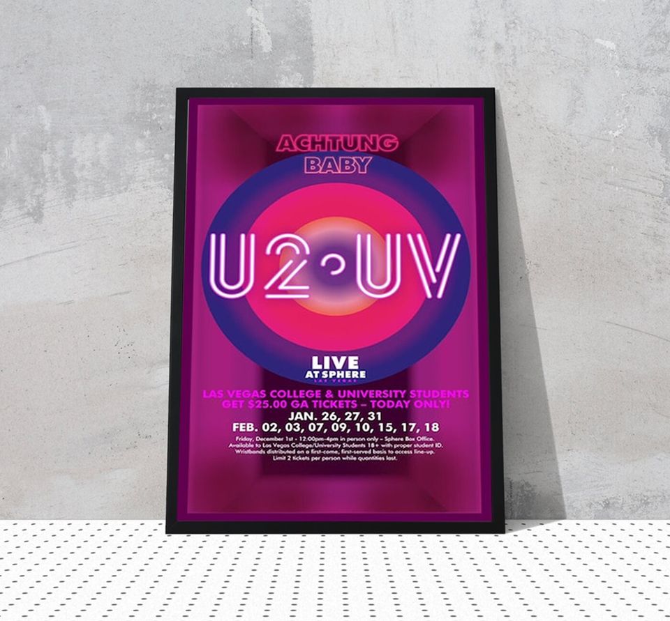 U2 UV Warning Baby Live At Sphere Tour 2024 Poster