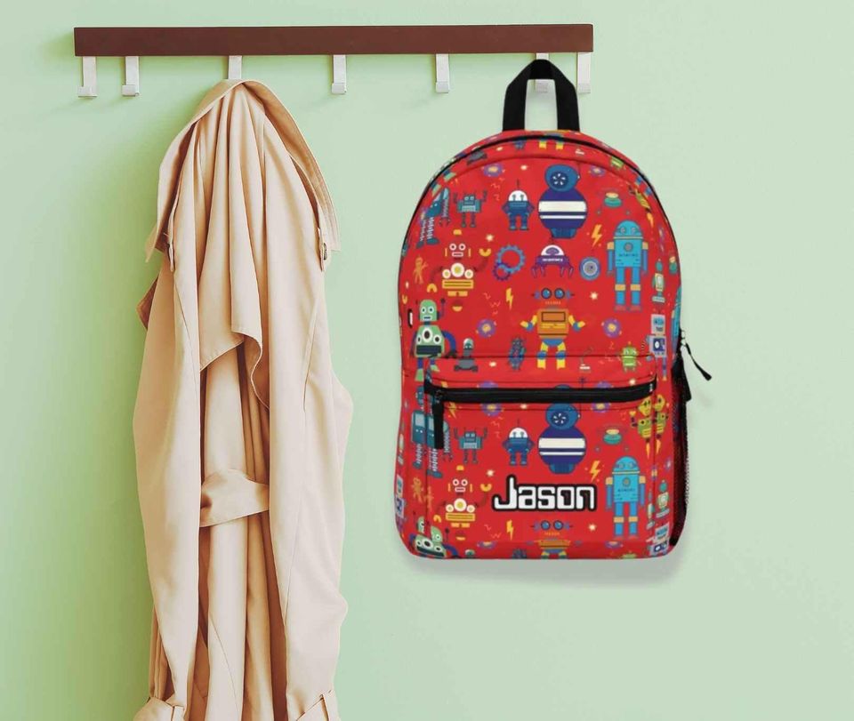 Robot Backpack, Personalized Boys Book Bag, Robot Lover gift, for son, grandson or nephew, Waterproof back to school knapsack