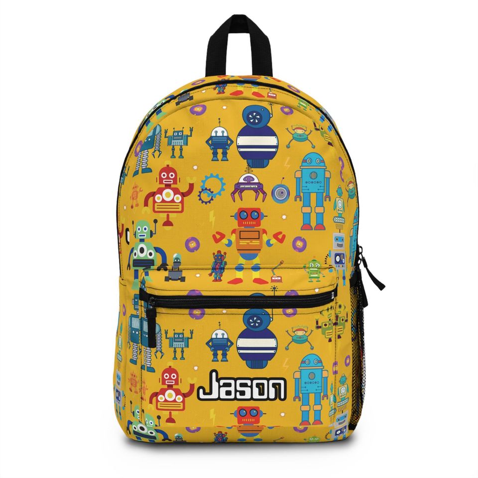 Robot Backpack, Personalized Boys Book Bag, Robot Lover gift, for son, grandson or nephew, Waterproof back to school knapsack