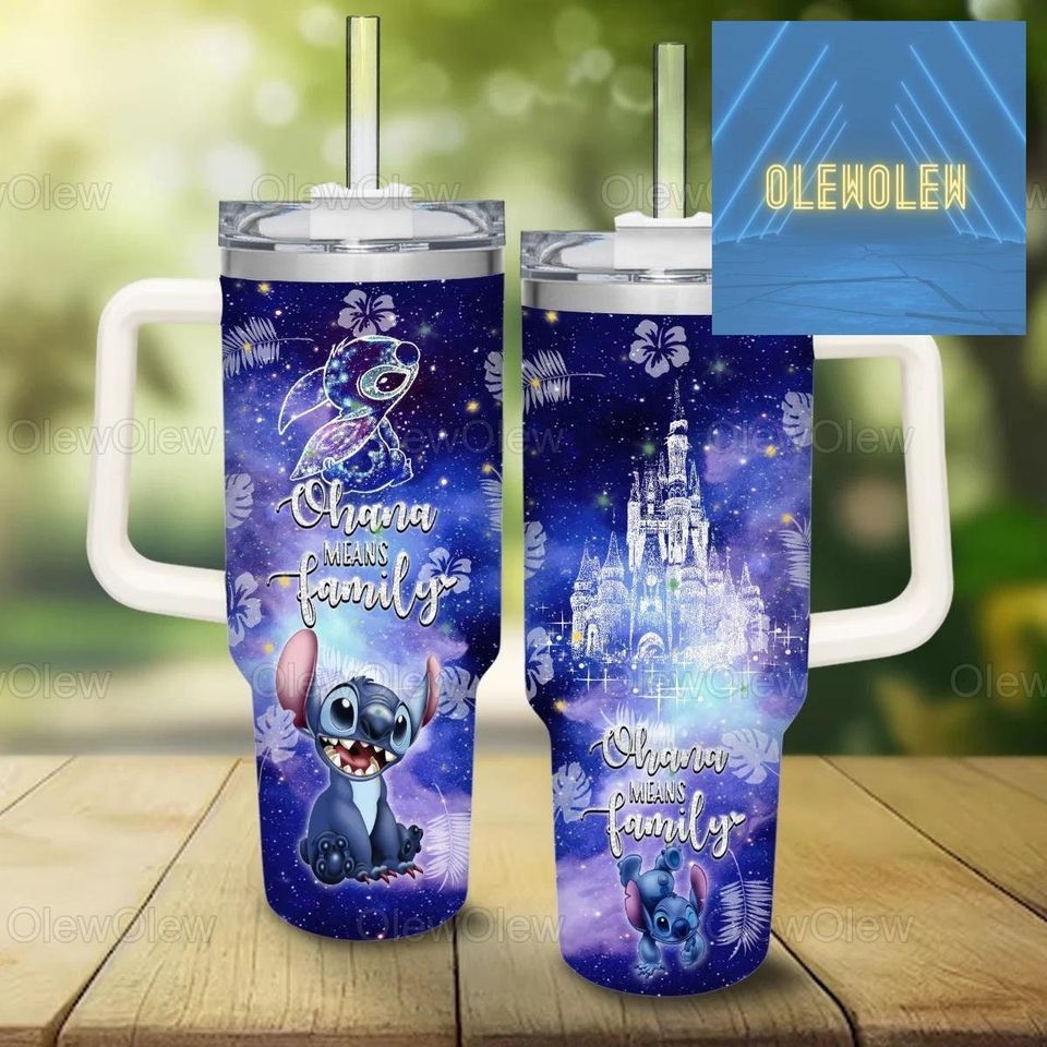 Stitch Ohana Means Family Tumbler, Disney Castle Stitch Tumbler