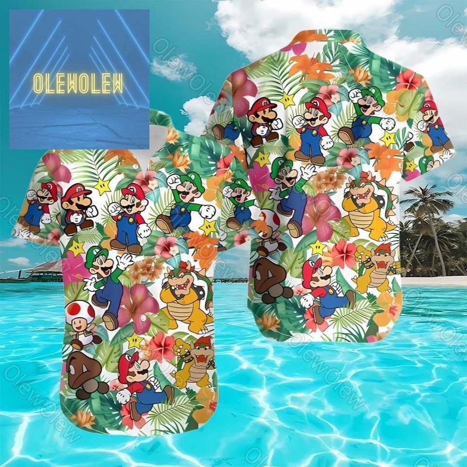 Super Mario Button Shirt, Super Mario And Luigi Bowser Toad