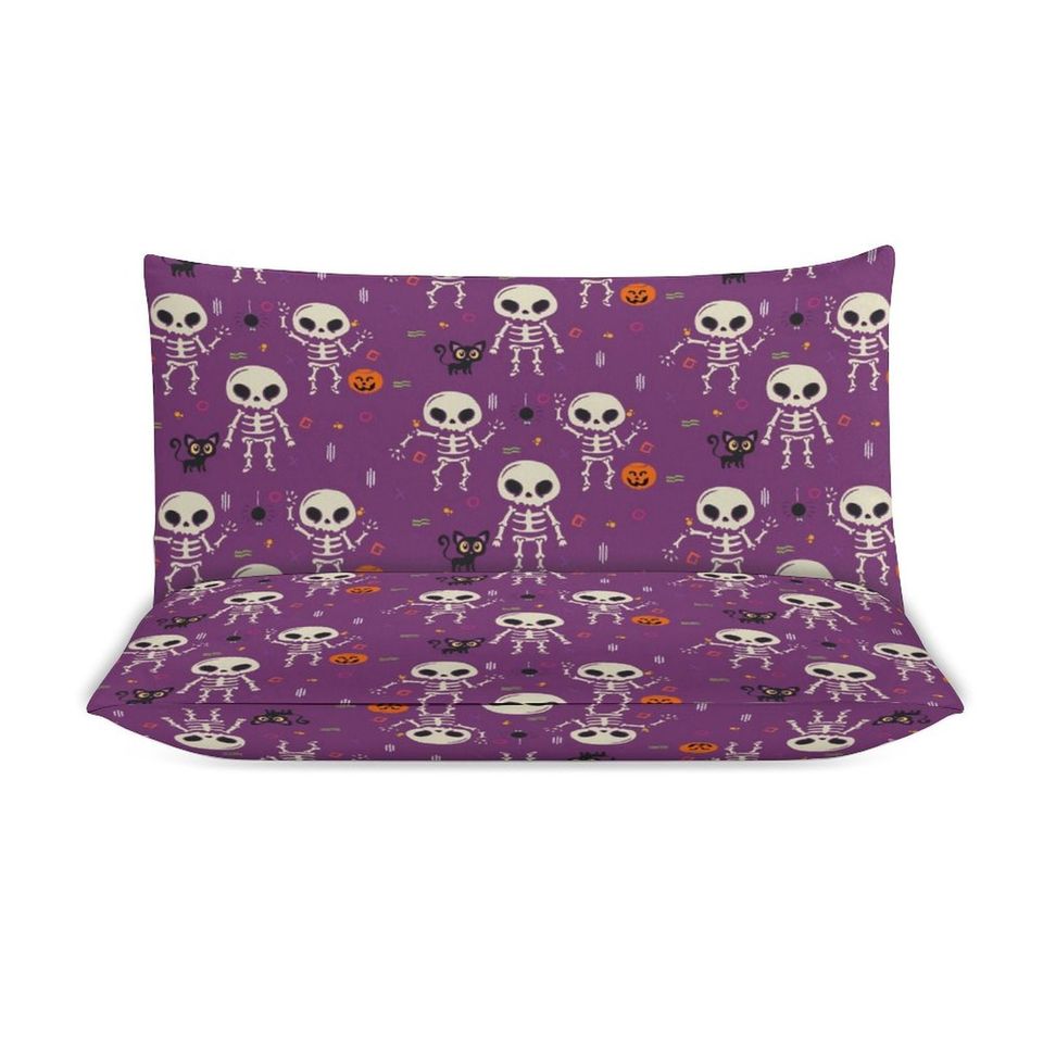 Purple Skeleton Halloween Bedding set, Vintage Halloween Decoration