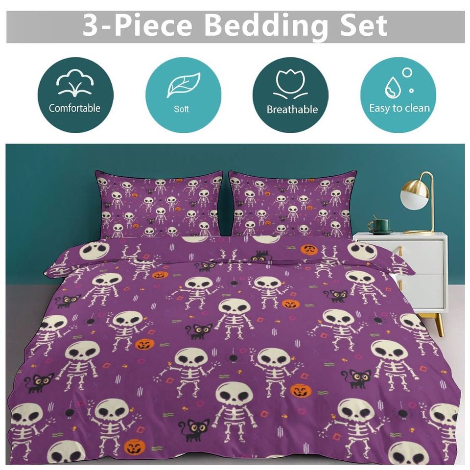 Purple Skeleton Halloween Bedding set, Vintage Halloween Decoration