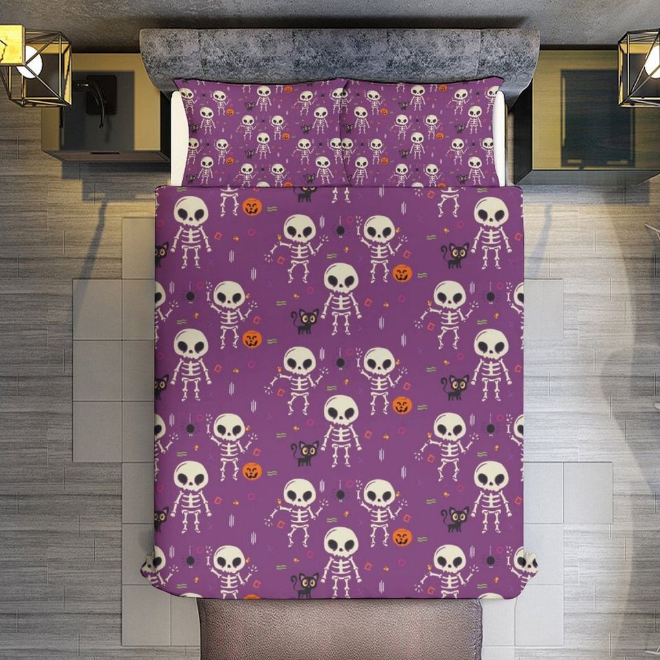 Purple Skeleton Halloween Bedding set, Vintage Halloween Decoration