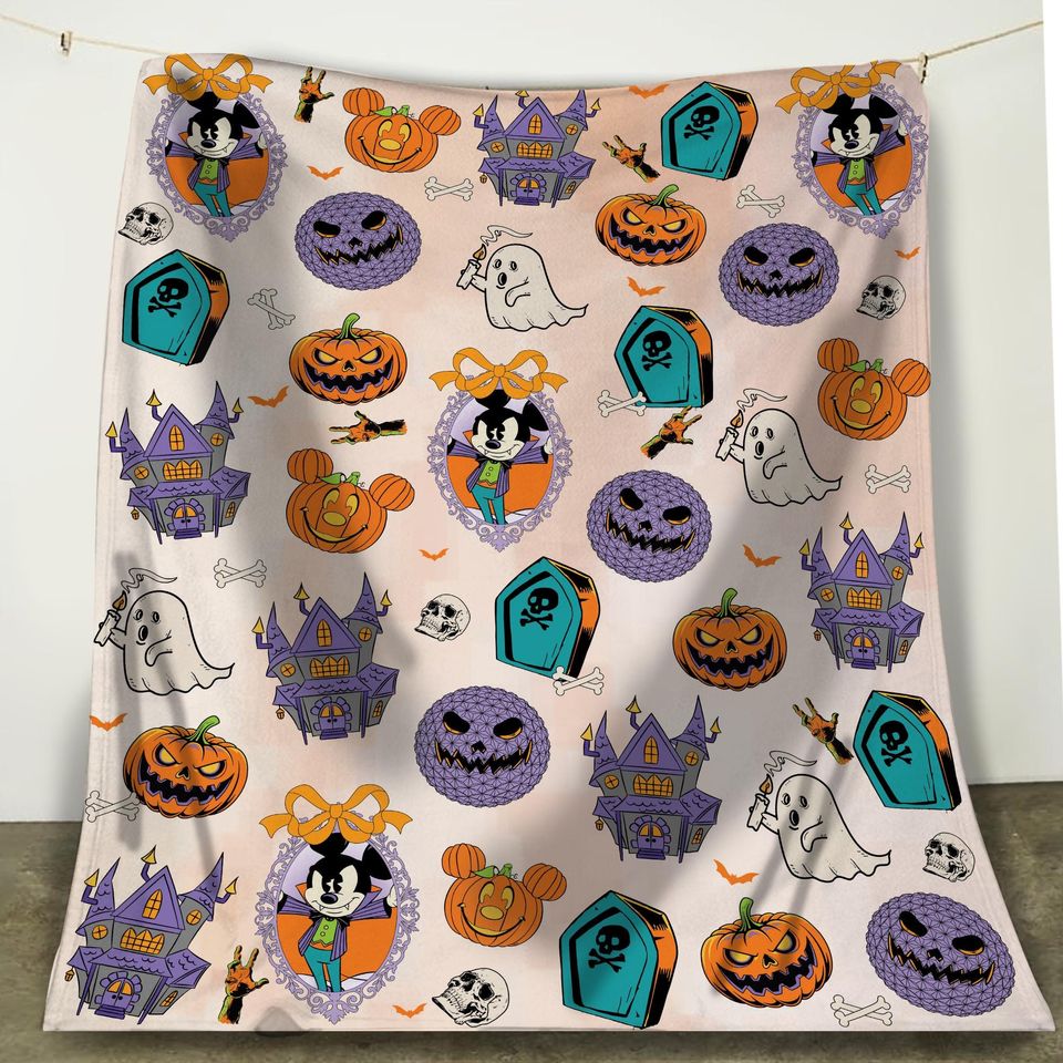 Cute Mickey Vampire Coquette Bow Blanket, Disney Spooky Season Sofa Blanket, Magic Kingdom Home Decor