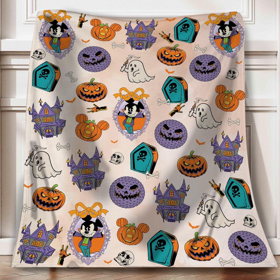 Cute Mickey Vampire Coquette Bow Blanket, Disney Spooky Season Sofa Blanket, Magic Kingdom Home Decor