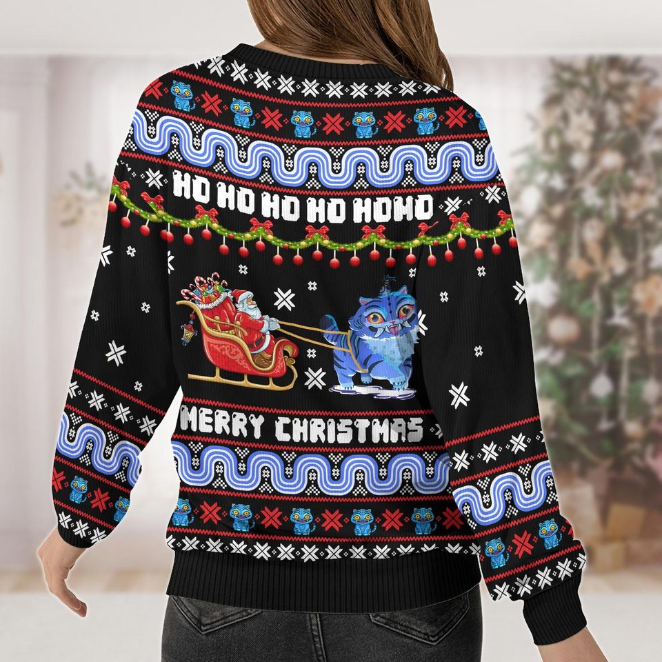 Blue Tiger Hohoho Ugly Sweater, Tiger Santa Sweater, Christmas Ugly Sweater, Kpop Christmas Gift, Christmas Gift For Kids