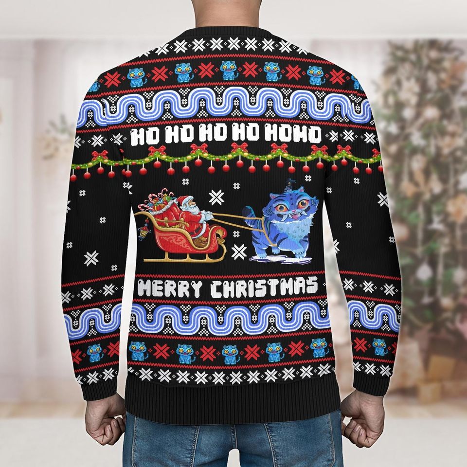 Blue Tiger Hohoho Ugly Sweater, Tiger Santa Sweater, Christmas Ugly Sweater, Kpop Christmas Gift, Christmas Gift For Kids