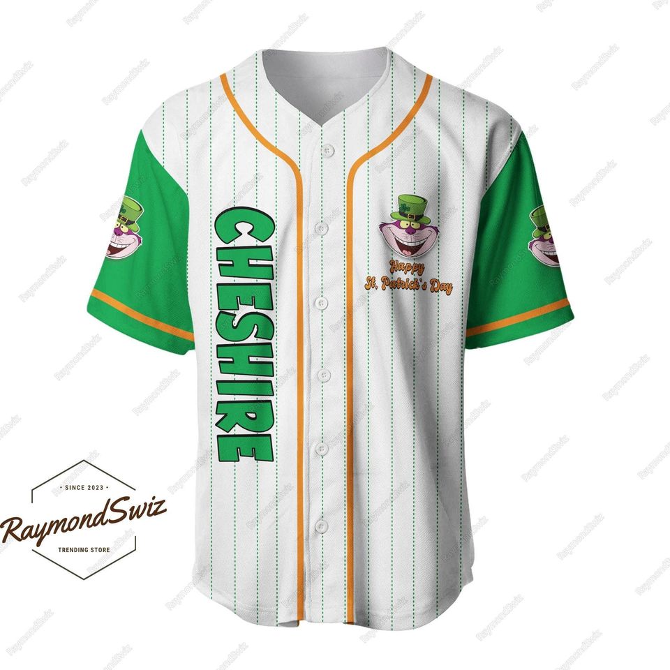 Cheshire Cat Jersey Shirt, Patrick's Day Baseball Jersey