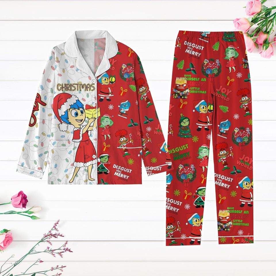 Disney Joy Christmas Pajamas, Inside Out 2 Characters Holiday Pajamas