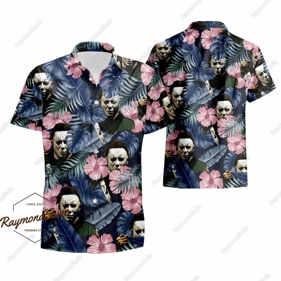 Halloween Michael Myers Button Shirt, Horror Characters Hawaii Shirt